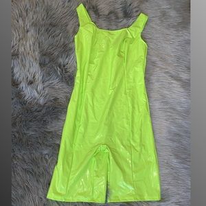 neon green latex romper from fashion nova